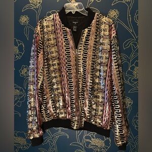 FOREVER 21 sequin BOMBER JACKET gold/pink/black UNISEX - MENS LARGE women’s xl